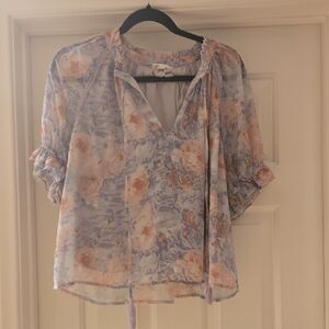 Pastel Floral Blouse with Tie Detail